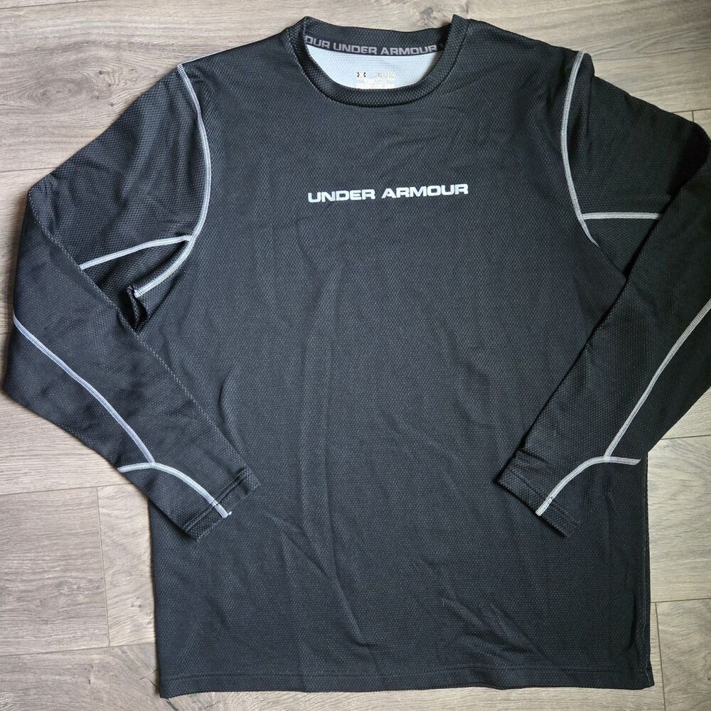 Under Armour ColdGear Shirt Mens 2XL Black Thermal Waffle Knit Base Layer Crew